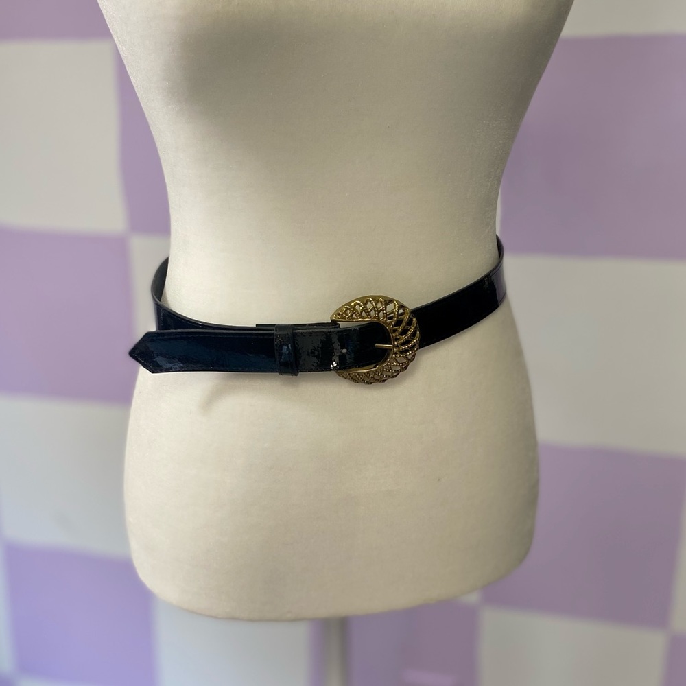 Vintage 80s Black Patent Leather Belt